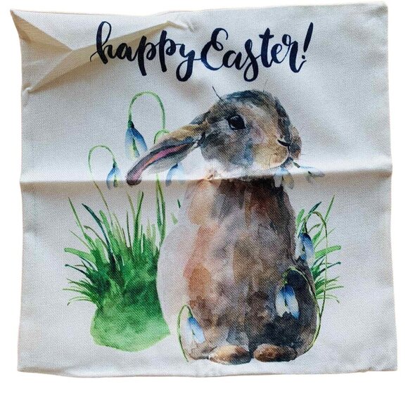 Easter Theme Throw Pillow Covers 18X18 in Linen Watercolor Design Set of 4 - Picture 4 of 7